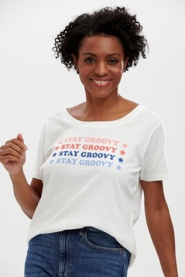 Sylvie Stay Groovy Off White Cotton T-Shirt