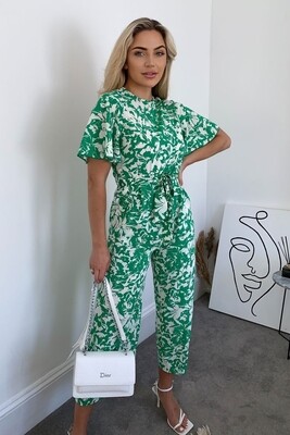 Raya Angel Sleeve Culotte Jumpsuit - Green Floral