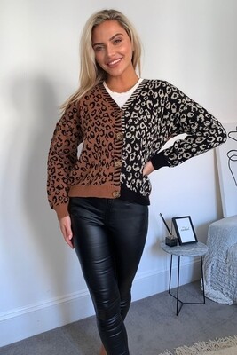 Dollie Mixed Print Button Cardigan - Black/Brown Dollie Mixed Print Button Cardigan - Black/Brown