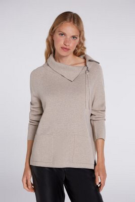 Light Stone Jumper With Zip Neck Detail Light Stone Jumper With Zip Neck Detail