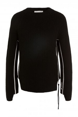 Black Knit Jumper with White Piping 