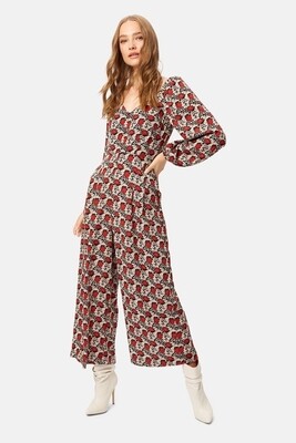 Red Snare Long Sleeve Floral Jumpsuit