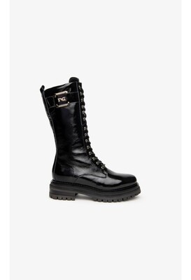 Black Long Patent Platform Biker Boot Black Long Patent Platform Biker Boot