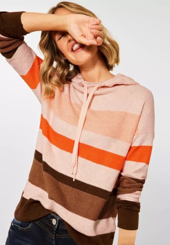 Peach And Tan Knitted Hoodie
