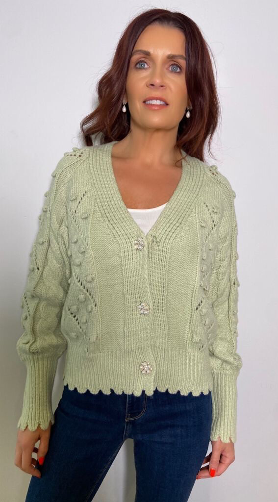 Mint Green Lily Pearl Button Cardi