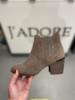 Taupe Suede Ankle Boot with Sparkle Detail