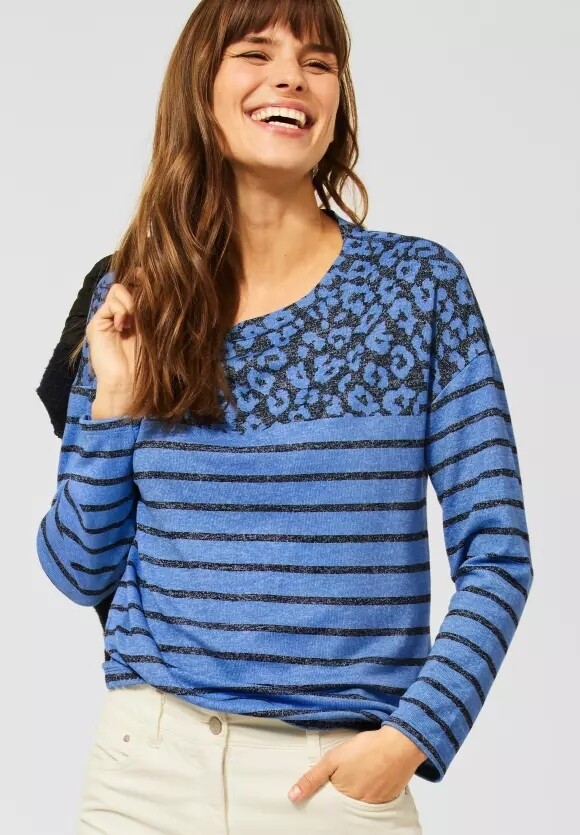 Blue Long Sleeved Top With Mixed Pattern
