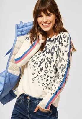 White Sweater With Mix Print Detail