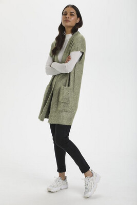 KAjulie Khaki Green Knitted Sleeveless Cardigan KAjulie Khaki Green Knitted Sleeveless Cardigan