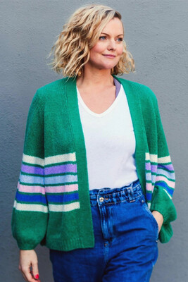 Yvette Green Block Colour Striped Cardigan