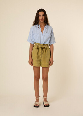 June Pale Blue Oversized Collarless Blouse