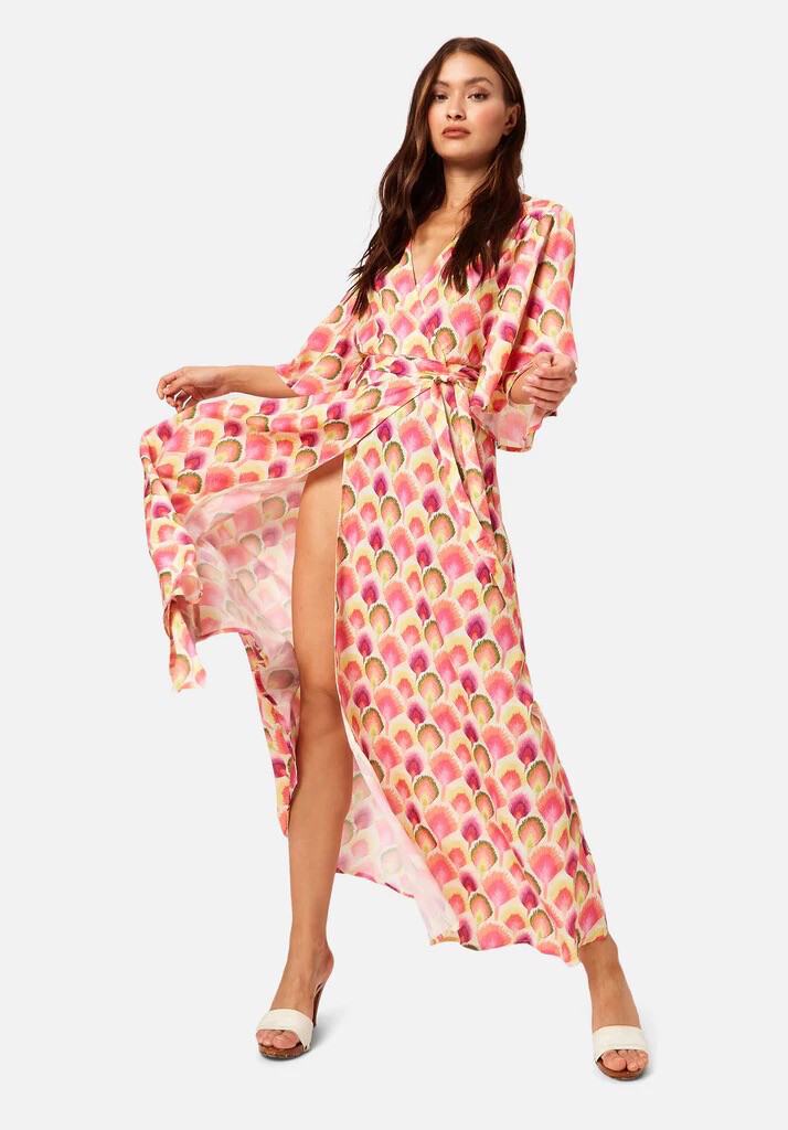 Daze Lemon And Pink Printed Wrap Dress