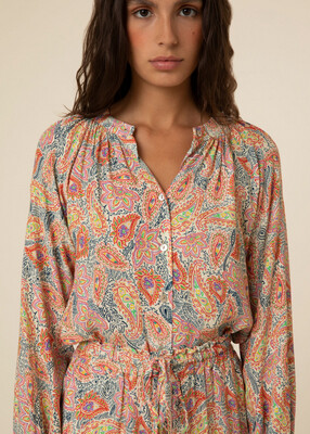 Selva Paisley Print Grandfather Blouse Selva Paisley Print Grandfather Blouse