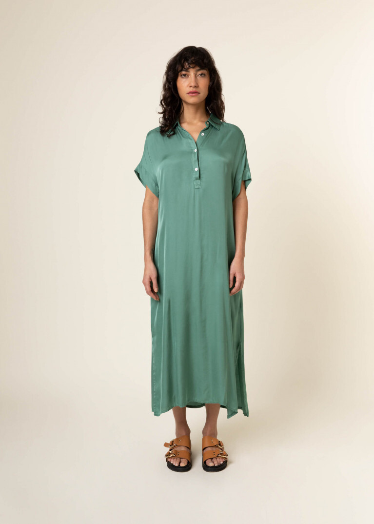 Galiena Green Satin Dress With Side Slits