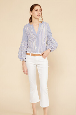 Blue, White And Beige Blouse