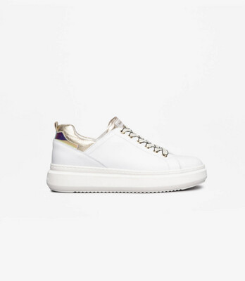 White Trainer With Gold Laces & Details 