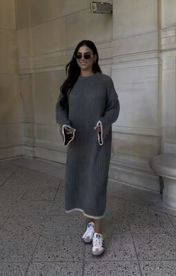 Grey Long Sweater Dress - One Size