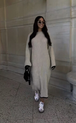 Beige Long Sweater Dress - One Size
