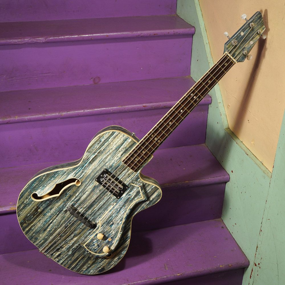 1960s East German Pearloid-Wrapped Rubber-Bridge Pocket Electric Bass Conversion
