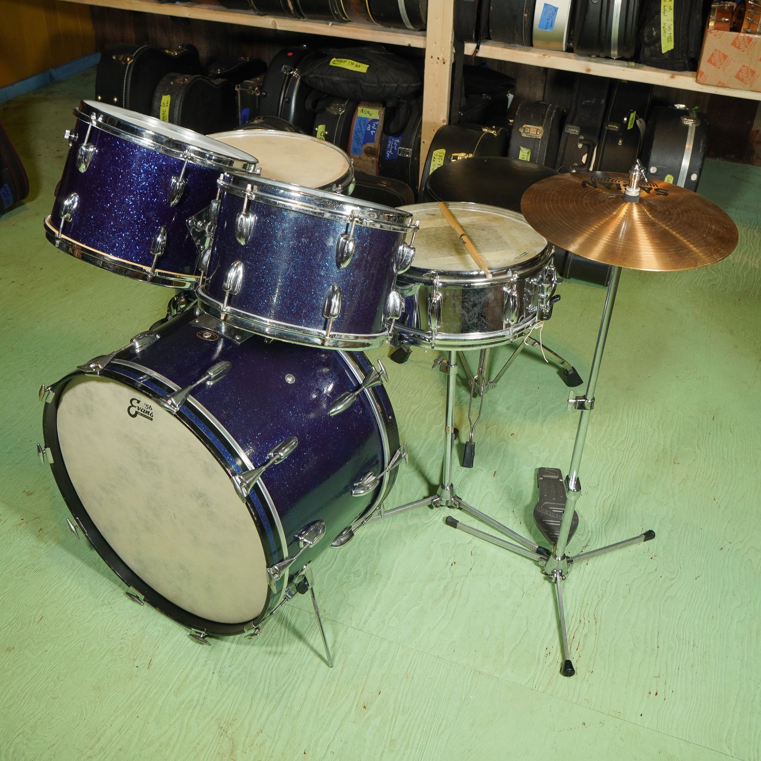 1960s Slingerland "Modern Solo" Deep Blue Pearl Sparkle Drum Kit (No Shipping)
