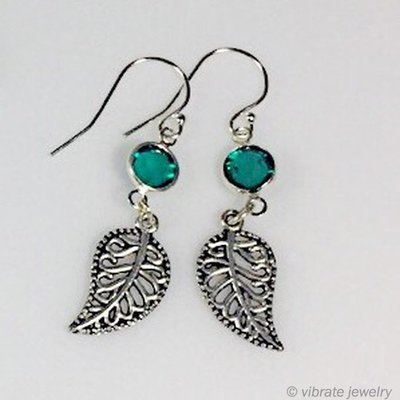 Emerald Swarovski Crystal Leaf Earrings