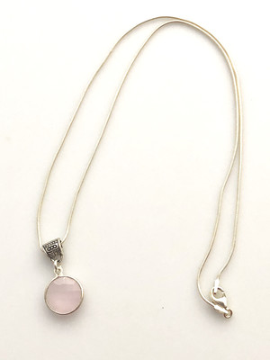 Polished Rose Quartz Sterling Silver Pendant Necklace