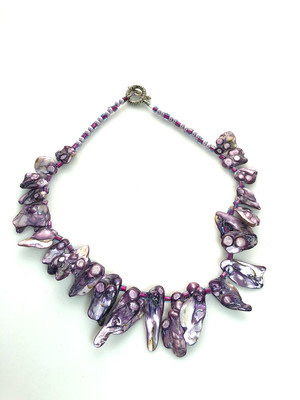 NYMP Purple (Dyed) Large Flat Freeform Freshwater Cultured Pearl Necklace