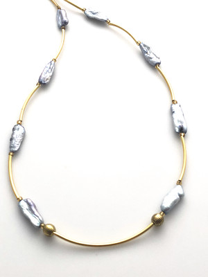 NYMP Blue Lavender Cultured Freshwater Pearl and Gold Necklace