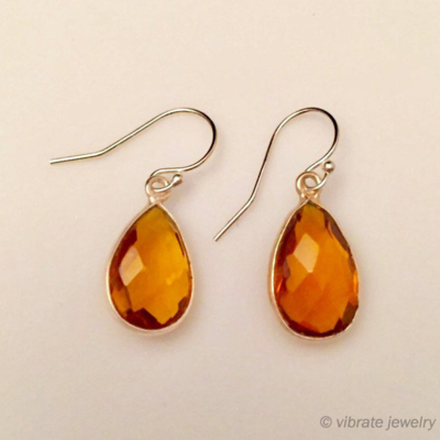 Golden Quartz Drop Sterling Silver Earrings