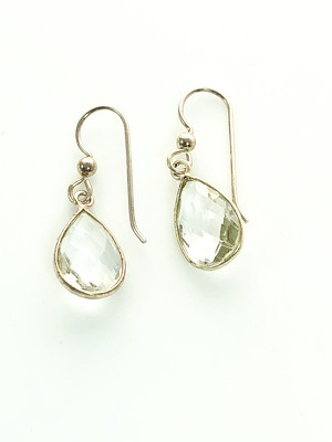 Clear Quartz Tear Drop Sterling Silver Earrings