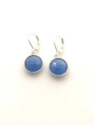 Blue Chalcedony Gemstone Leverback Earrings