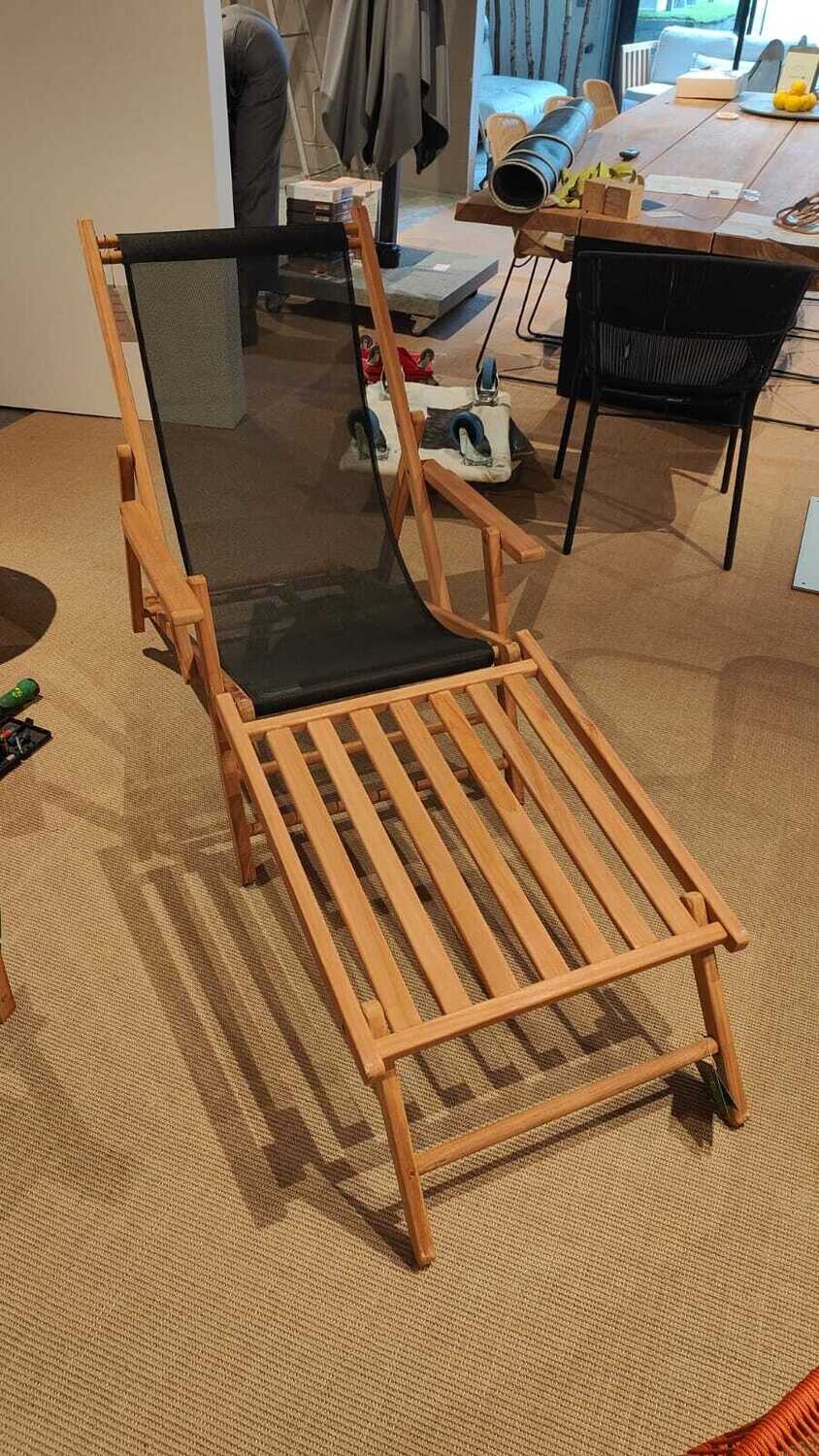 strandstoel teak met zwart gaas