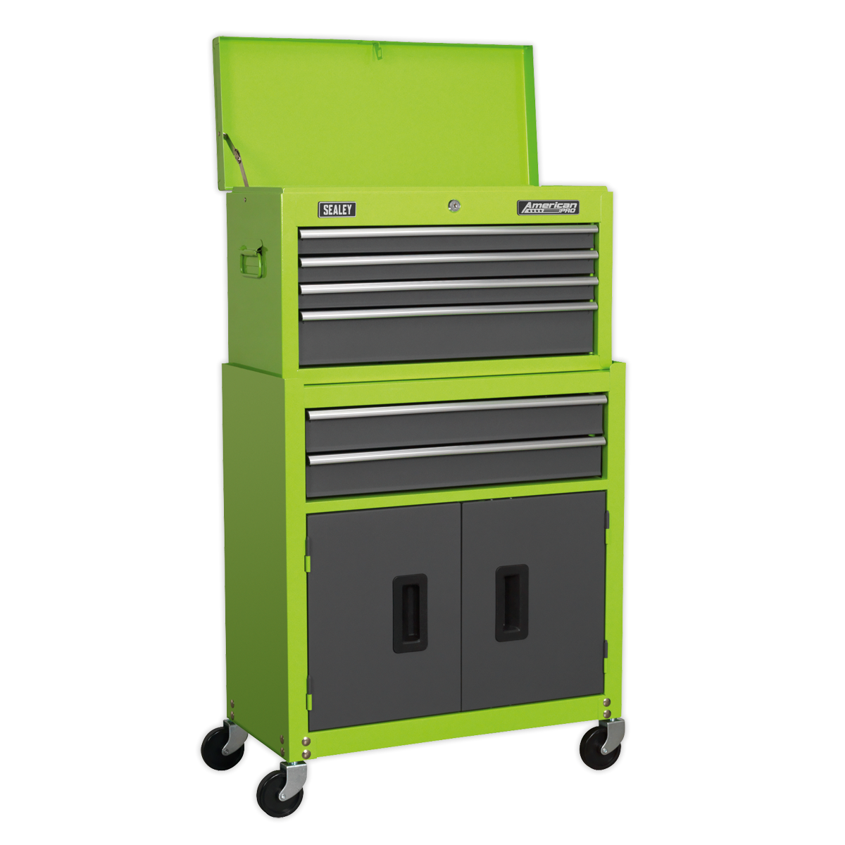 SEALEY Topchest/Rollcab 6 Drawer With Ball Bearing Slides Hi-Vis Green