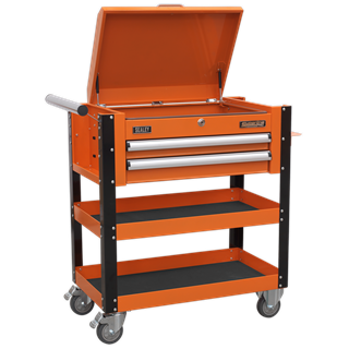 SEALEY 2 DRAWER HEAVY DUTY MOBILE TROLLEY WITH LOCKABLE TOP ORANGE