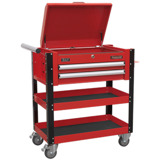 SEALEY 2 Drawer Heavy Duty Mobile Trolley With Lockable Top Red