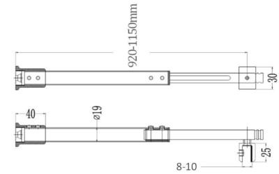 Dušas sienas stiprinājuma stienis 920-1150mm, CPL