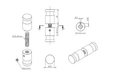 Rokturis D25mm, l=40mm, SS