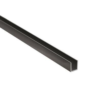 Alumīnija U-profils 12x10.2x12x1mm (8.2mm), melns anodēts, 2.5m, paredzēts 6mm stiklam