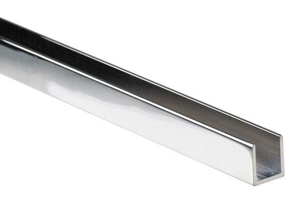 Alumīnija U-profils 19x13x19x2.3mm (8.4mm), hromēts, garums 2.65m, paredzēts 8mm stiklam