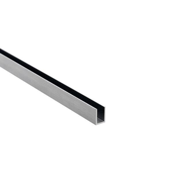 Alumīnija U-profils 12x10.2x12x1mm (8.2mm), slīpēts INOX, 2.5m, piemērots 8mm stiklam