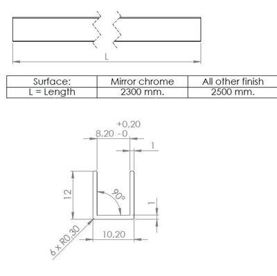 U-12x10.2x12x1 (8.2mm) melns anodēts, L=2.5m