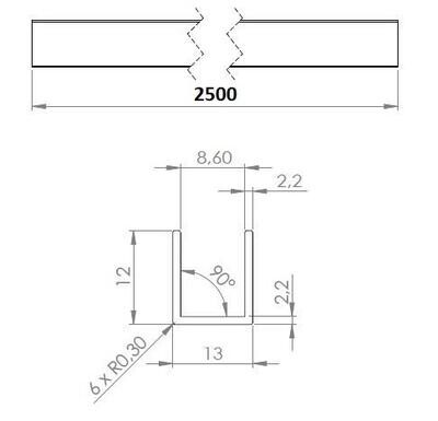 U-12x13x12x2.2 (8.6mm) pulēts, L=3.0m