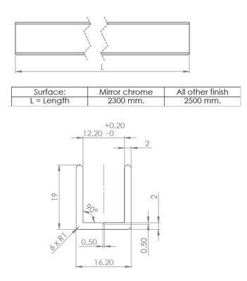 U-19x16.2x19x2 pulēts, L=2.5m