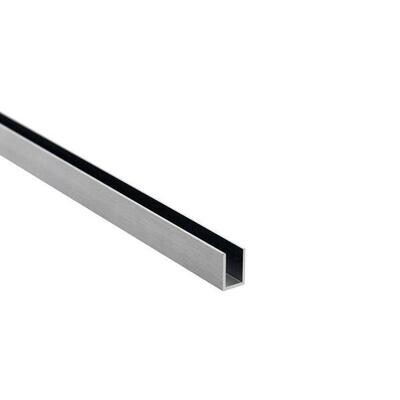 U-profils 19x16.2x19x2mm, alumīnijs ar slīpētu INOX apdari, piemērots 12mm stiklam, 2.5m