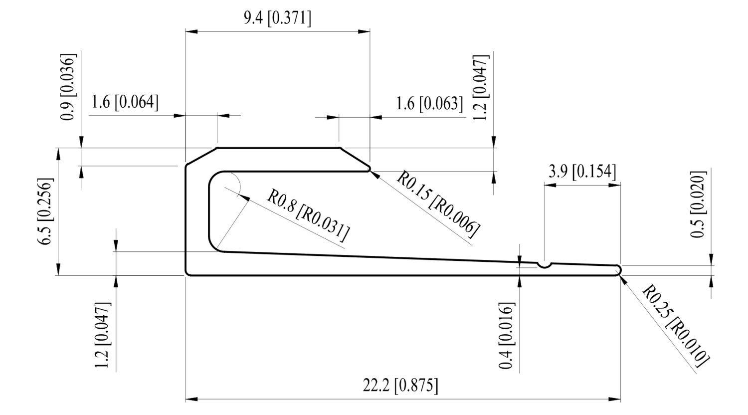 Anodēts alumīnija J-profils, izmērs 22.2x6.5x4.1 mm, garums 6m, cena par 1m