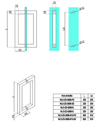 Rokturis kantains pulēts, 19x19, L=220mm, cc203