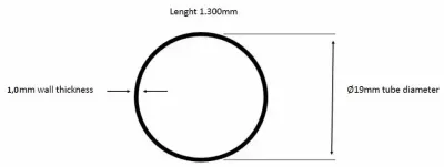 Tērauda caurule SS-304, D19x1300mm, 1.0mm, matēts misiņš