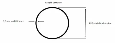 Misiņa caurule D19×1000mm, 0,8mm, matēts misiņš