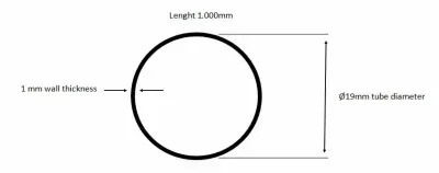 Tērauda caurule SS-304, D19×1000mm, 1,0mm, matēts misiņš