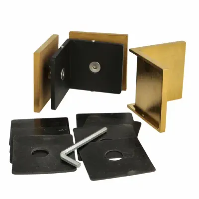 Stikla stiprinājums LIMA, stikls/stikls 90 grādi, 60×60×20,5mm, 6–10mm stiklam, stiprinājums stiklam ar ø14mm urbumu